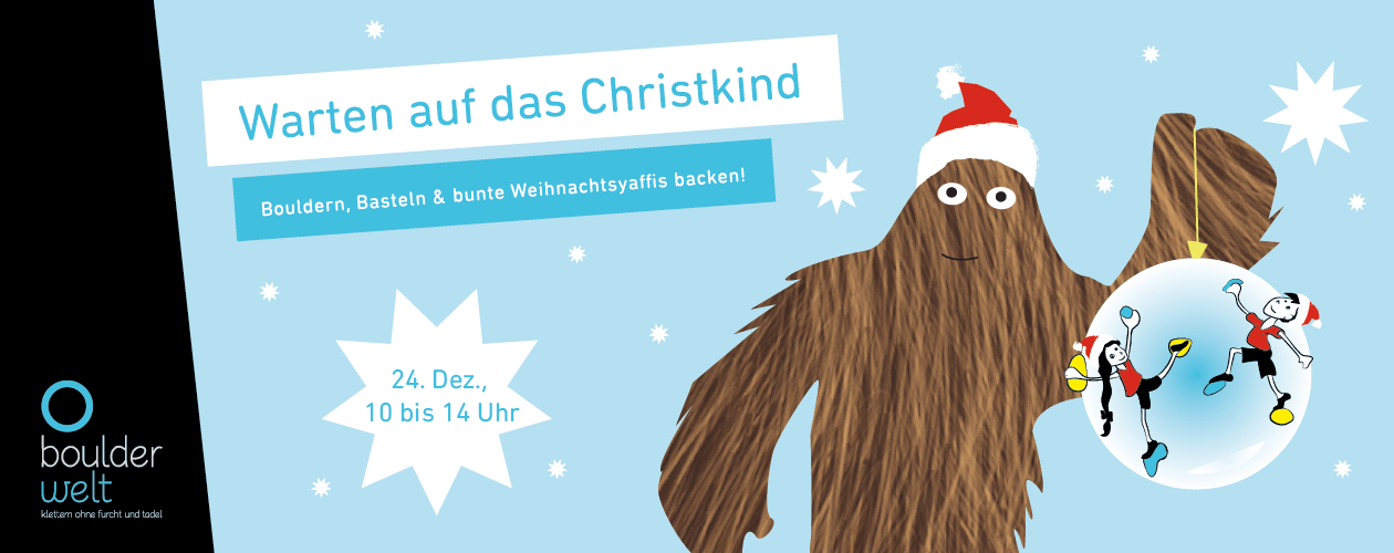 Kinder Programm beim Warten auf das Christkind in der Boulderwelt München West mit Bouldern, Basteln und Yaffis backen