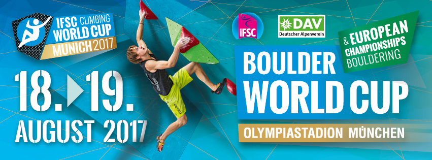 Ankündigungs Banner für den Boulder Worldcup 2017 im Olympiastadion.