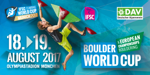 Ankündigungs Banner für den Boulder Worldcup 2017 im Olympiastadion.