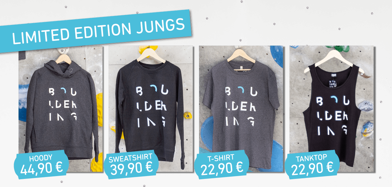 Die neue Boulderwelt Kollektion als Limited Edition ist da! Für Jungs gibts Hoody, Sweater, T-Shirt und Tank!