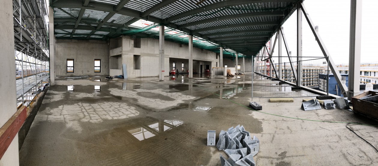 Erste Fotos von der Baustelle der neuen Halle. Die Boulderwelt München Ost zieht im September 2019 um.