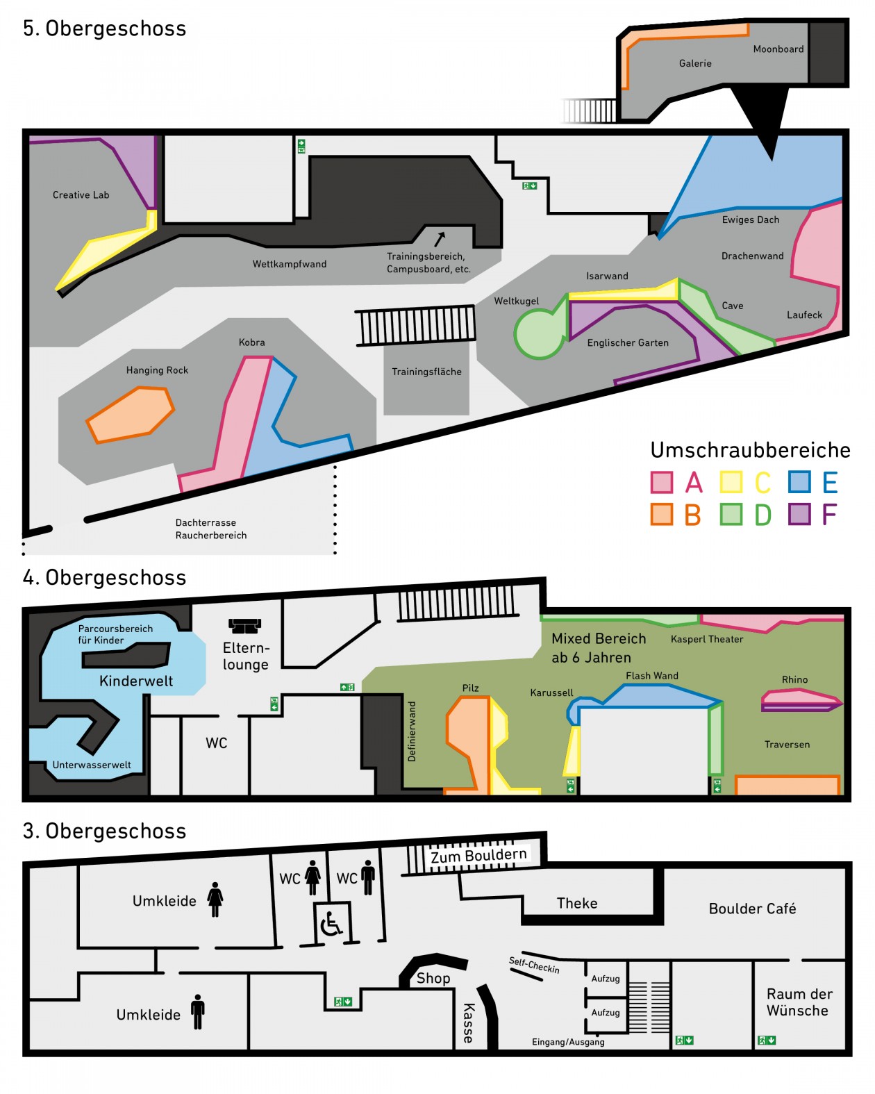 Boulderwelt München Ost Hallenplan mit Umschraubsystem
