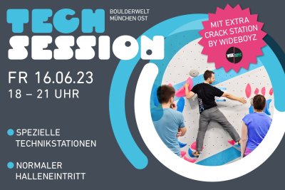 Tech Session mit extra Technik Stationen und Crackvolumen von den Wide Boyz am 16.06.23 in der Boulderwelt München Ost