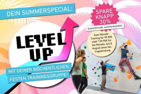 Spare 30% mit dem Summerdeal bei den Trainingsgruppen für Erwachsene in der Boulderwelt München Ost